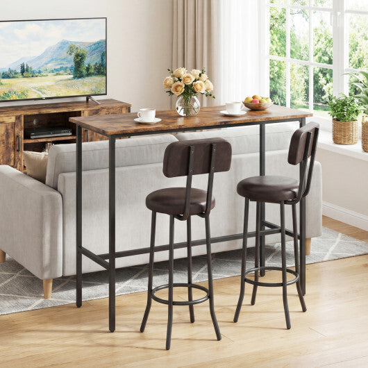 3-Piece Industrial Bar Table Set with 2 Upholstered Stools and Footrests for Dining Room-Rustic Brown LuxuryLifeWay Online Store