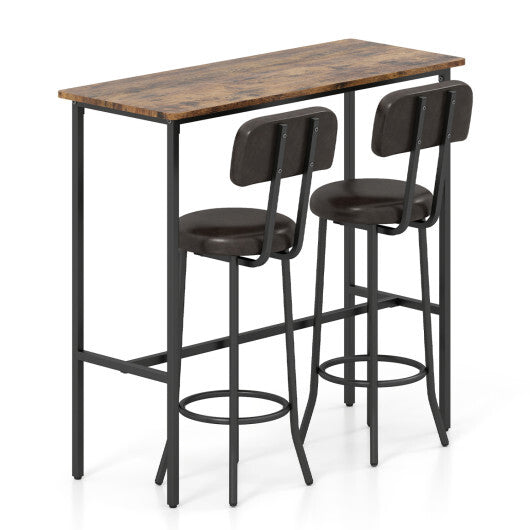 3-Piece Industrial Bar Table Set with 2 Upholstered Stools and Footrests for Dining Room-Rustic Brown LuxuryLifeWay Online Store