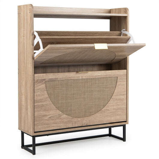 Narrow Shoe Storage Cabinet with 2 Flip Drawers and Adjustable Shelves-Natural LuxuryLifeWay Online Store