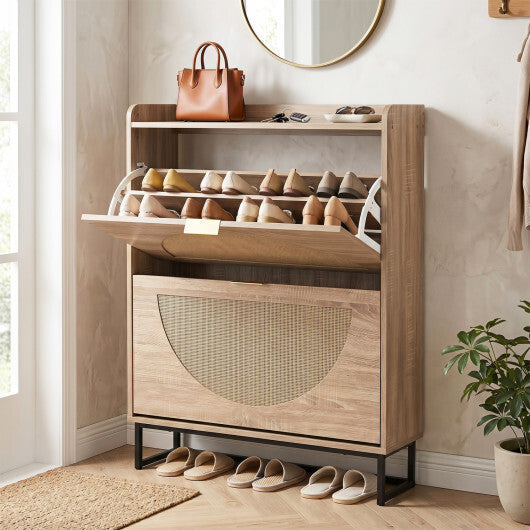 Narrow Shoe Storage Cabinet with 2 Flip Drawers and Adjustable Shelves-Natural LuxuryLifeWay Online Store