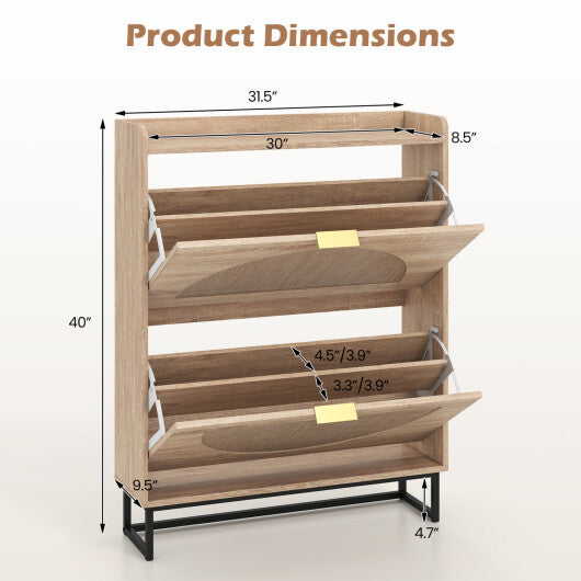 Narrow Shoe Storage Cabinet with 2 Flip Drawers and Adjustable Shelves-Natural LuxuryLifeWay Online Store