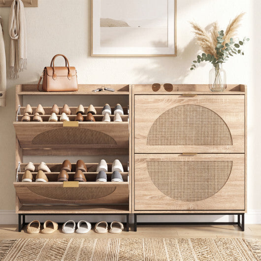 Narrow Shoe Storage Cabinet with 2 Flip Drawers and Adjustable Shelves-Natural LuxuryLifeWay Online Store