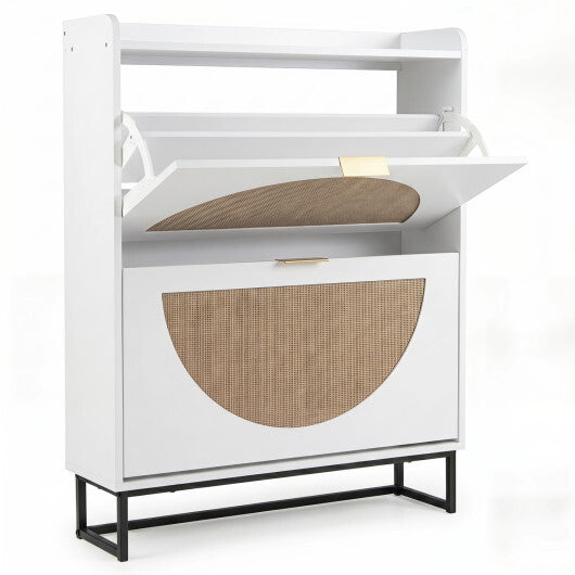 Narrow Shoe Storage Cabinet with 2 Flip Drawers and Adjustable Shelves-Natural LuxuryLifeWay Online Store