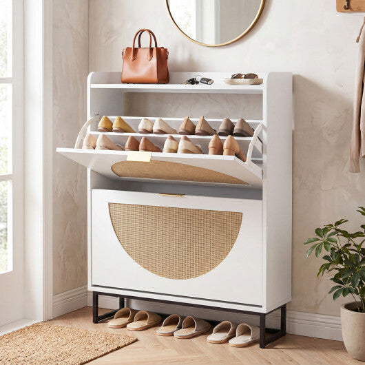Narrow Shoe Storage Cabinet with 2 Flip Drawers and Adjustable Shelves-Natural LuxuryLifeWay Online Store