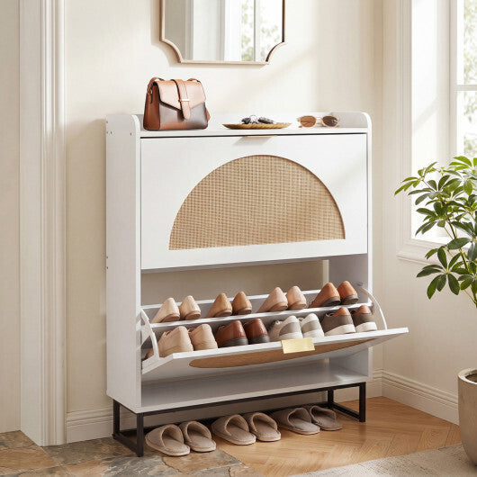 Narrow Shoe Storage Cabinet with 2 Flip Drawers and Adjustable Shelves-Natural LuxuryLifeWay Online Store