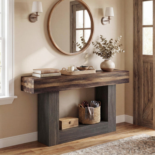 2-Tier Farmhouse Console Table 63" Long with Storage Shelf-Rustic Brown LuxuryLifeWay Online Store