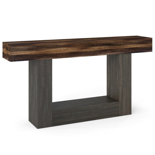 2-Tier Farmhouse Console Table 63" Long with Storage Shelf-Rustic Brown LuxuryLifeWay Online Store