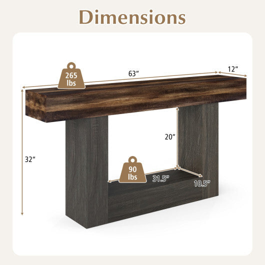 2-Tier Farmhouse Console Table 63" Long with Storage Shelf-Rustic Brown LuxuryLifeWay Online Store