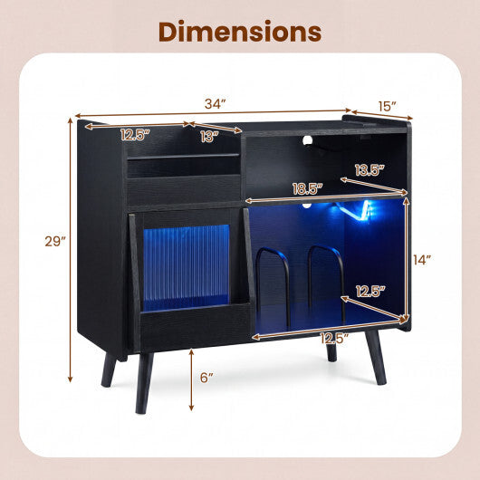 Record Player Stand with LED Light and Power Outlets-Black LuxuryLifeWay Online Store