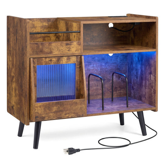 Record Player Stand with LED Light and Power Outlets-Black LuxuryLifeWay Online Store