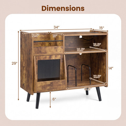 Record Player Stand with LED Light and Power Outlets-Black LuxuryLifeWay Online Store