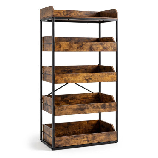 5-Tier Food Storage Rack with 4 Pull-out Drawers and Adjustable Feet-Rustic Brown LuxuryLifeWay Online Store