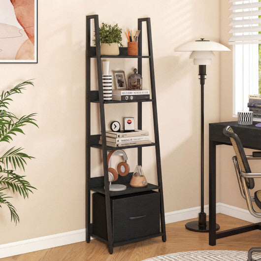 5-Tier Ladder Bookshelf with Fabric Drawer for Living Room and Home Office-Black LuxuryLifeWay Online Store