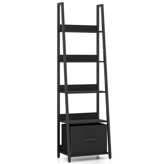 5-Tier Ladder Bookshelf with Fabric Drawer for Living Room and Home Office-Black LuxuryLifeWay Online Store