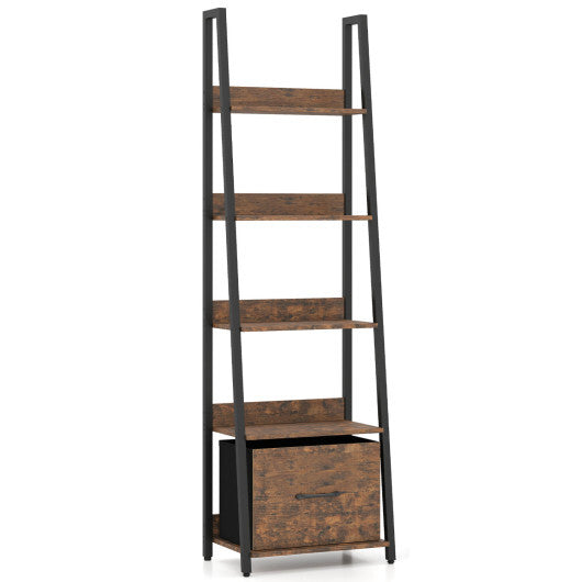 5-Tier Ladder Bookshelf with Fabric Drawer for Living Room and Home Office-Black LuxuryLifeWay Online Store