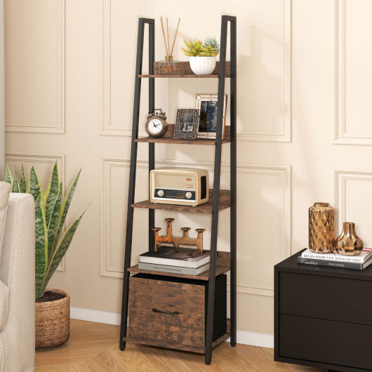 5-Tier Ladder Bookshelf with Fabric Drawer for Living Room and Home Office-Black LuxuryLifeWay Online Store