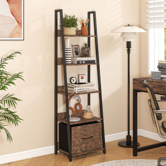 5-Tier Ladder Bookshelf with Fabric Drawer for Living Room and Home Office-Black LuxuryLifeWay Online Store