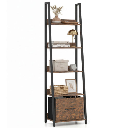 5-Tier Ladder Bookshelf with Fabric Drawer for Living Room and Home Office-Black LuxuryLifeWay Online Store
