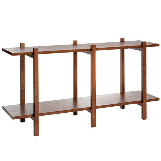 2-Tier Wood Bookshelf Low Horizontal Rubberwood Bookcase for Display-Walnut LuxuryLifeWay Online Store