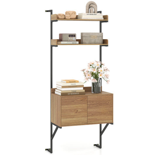 Tall Ladder Shelf with Storage Cabinet Narrow Wall Mounted Ladder Bookcase-Natural LuxuryLifeWay Online Store