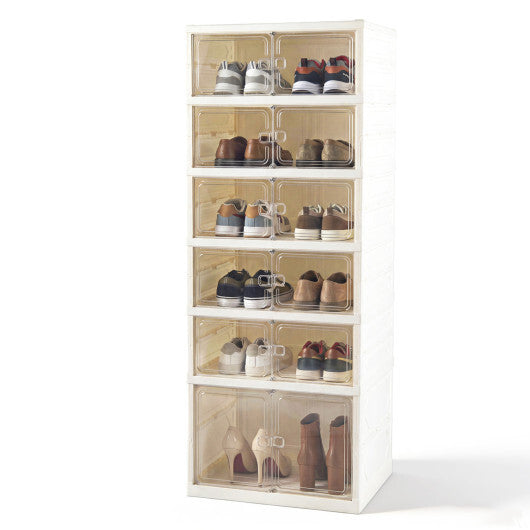 Foldable Shoe Rack Organizer 12-Pair 6-Tier Collapsible Shoe Cabinet-White LuxuryLifeWay Online Store