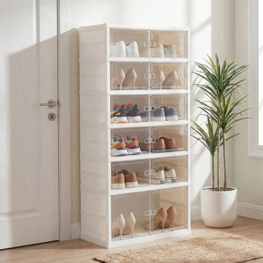 Foldable Shoe Rack Organizer 12-Pair 6-Tier Collapsible Shoe Cabinet-White LuxuryLifeWay Online Store