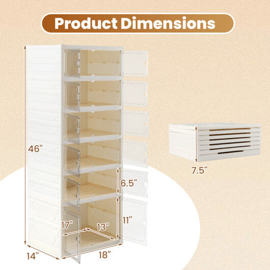 Foldable Shoe Rack Organizer 12-Pair 6-Tier Collapsible Shoe Cabinet-White LuxuryLifeWay Online Store