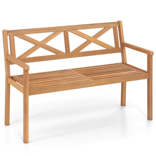 2-Person Patio Acacia Wood Garden Chair with Armrests and Backrest for Backyard LuxuryLifeWay Online Store