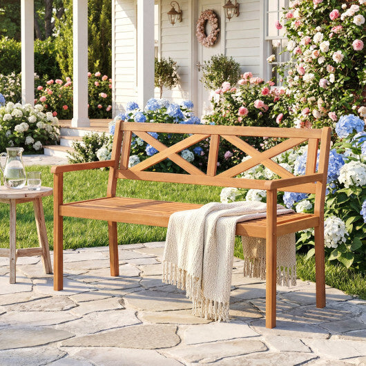 2-Person Patio Acacia Wood Garden Chair with Armrests and Backrest for Backyard LuxuryLifeWay Online Store