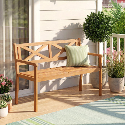 2-Person Patio Acacia Wood Garden Chair with Armrests and Backrest for Backyard LuxuryLifeWay Online Store