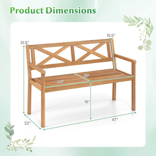 2-Person Patio Acacia Wood Garden Chair with Armrests and Backrest for Backyard LuxuryLifeWay Online Store