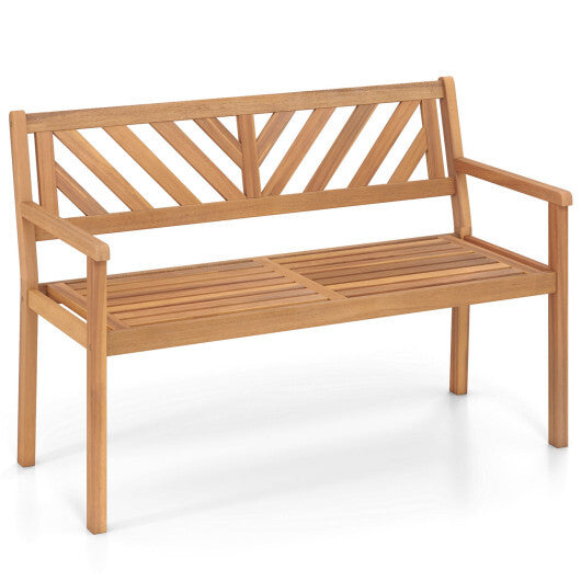 2-Person Patio Acacia Wood Garden Chair with Armrests and Backrest for Porch LuxuryLifeWay Online Store