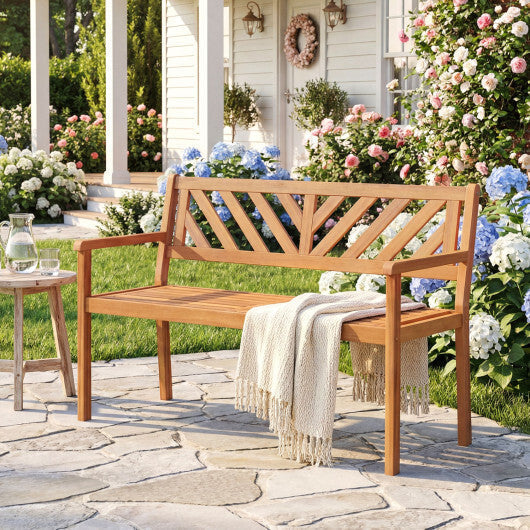 2-Person Patio Acacia Wood Garden Chair with Armrests and Backrest for Porch LuxuryLifeWay Online Store