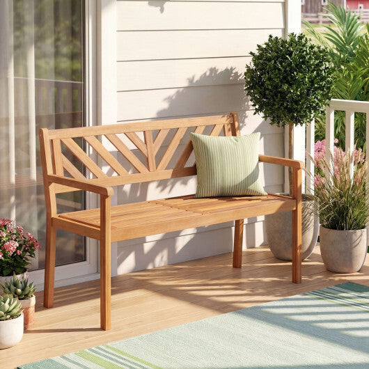 2-Person Patio Acacia Wood Garden Chair with Armrests and Backrest for Porch LuxuryLifeWay Online Store