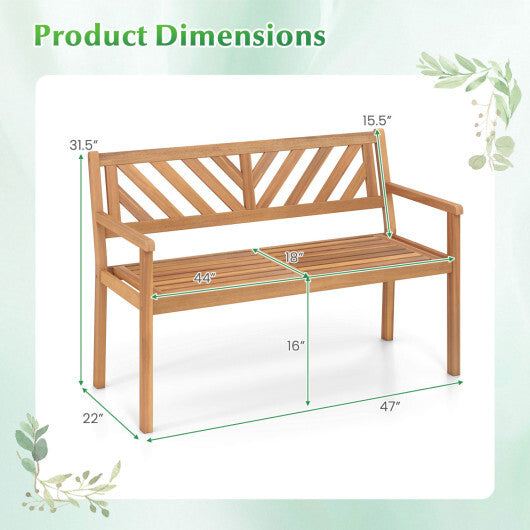 2-Person Patio Acacia Wood Garden Chair with Armrests and Backrest for Porch LuxuryLifeWay Online Store