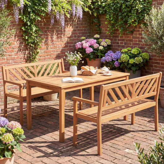2-Person Patio Acacia Wood Garden Chair with Armrests and Backrest for Porch LuxuryLifeWay Online Store