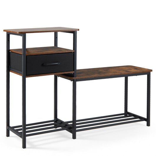 3-Tier Shoe Storage Rack Bench with Drawer and Metal Frame-Rustic Brown LuxuryLifeWay Online Store