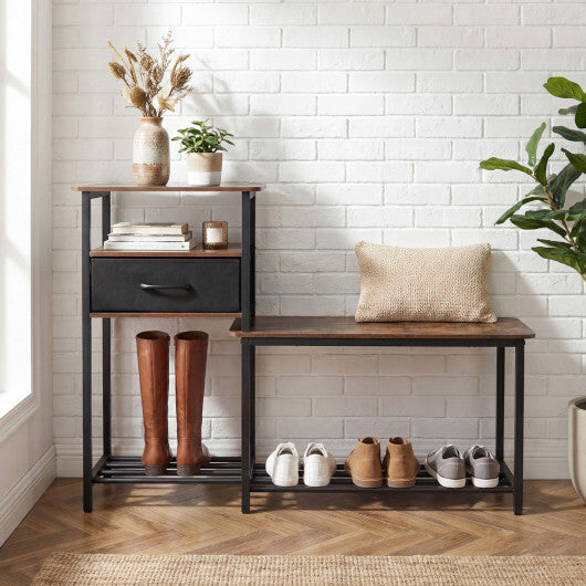 3-Tier Shoe Storage Rack Bench with Drawer and Metal Frame-Rustic Brown LuxuryLifeWay Online Store