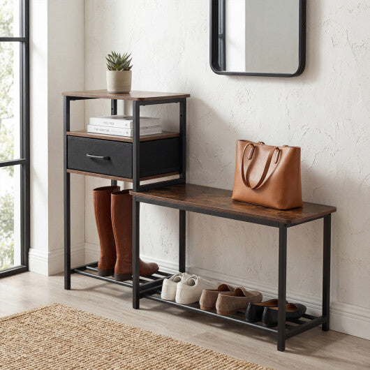 3-Tier Shoe Storage Rack Bench with Drawer and Metal Frame-Rustic Brown LuxuryLifeWay Online Store
