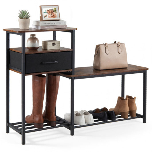 3-Tier Shoe Storage Rack Bench with Drawer and Metal Frame-Rustic Brown LuxuryLifeWay Online Store