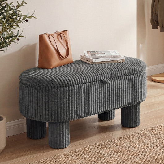 42 Inch Storage Ottoman Bench Corduroy Fabric Upholstered Foot Stool-Gray LuxuryLifeWay Online Store