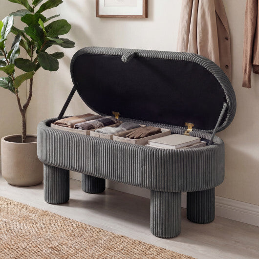42 Inch Storage Ottoman Bench Corduroy Fabric Upholstered Foot Stool-Gray LuxuryLifeWay Online Store