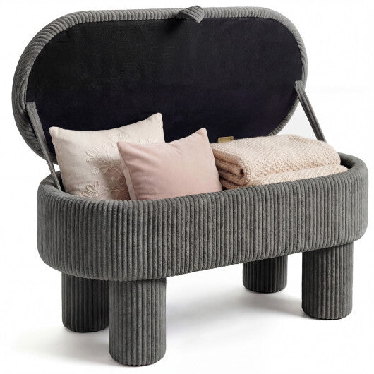 42 Inch Storage Ottoman Bench Corduroy Fabric Upholstered Foot Stool-Gray LuxuryLifeWay Online Store