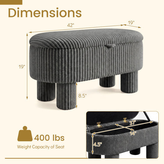 42 Inch Storage Ottoman Bench Corduroy Fabric Upholstered Foot Stool-Gray LuxuryLifeWay Online Store