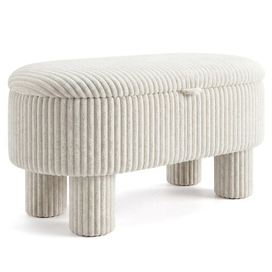 42 Inch Storage Ottoman Bench Corduroy Fabric Upholstered Foot Stool-Gray LuxuryLifeWay Online Store