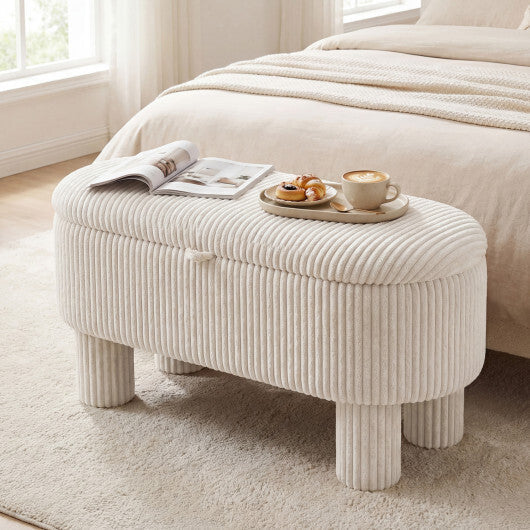 42 Inch Storage Ottoman Bench Corduroy Fabric Upholstered Foot Stool-Gray LuxuryLifeWay Online Store