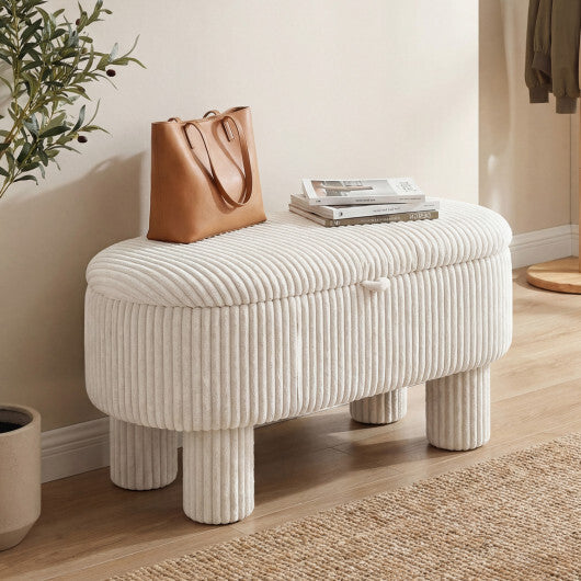 42 Inch Storage Ottoman Bench Corduroy Fabric Upholstered Foot Stool-Gray LuxuryLifeWay Online Store