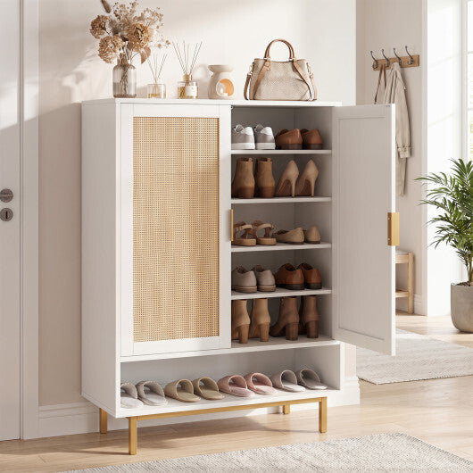 43 Inch 6-Tier Tall Shoe Cabinet with Double Doors-Natural