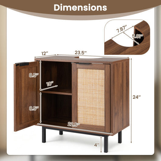 Bathroom Vanity Cabinet with U-Shaped Cut-Out 2 Rattan Doors and Shelf-Brown LuxuryLifeWay Online Store