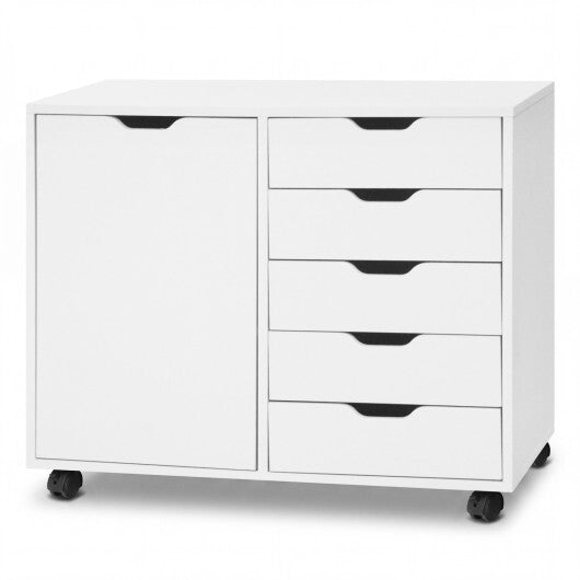 5 Drawer Storage Cabinet on Wheels with Adjustable Shelf-White LuxuryLifeWay Online Store